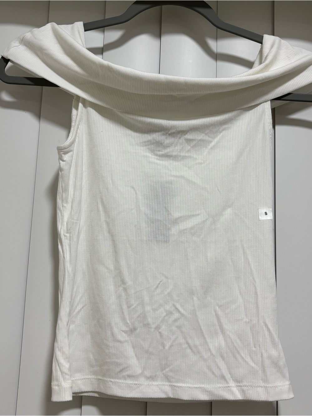 Express Fitted Ribbed Off The Shoulder Overlay Top White Small